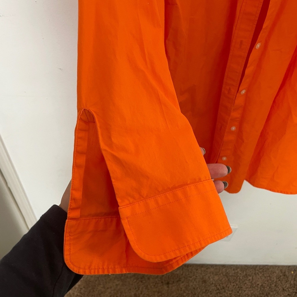 Lauren Ralph Lauren Orange Cotton Button Shirt Women 2X 3/4 Sleeve Monogram READ - Picture 6 of 7